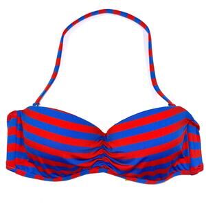 NWT Gianni Bini Molded Cup Halter Red Blue Stripe Bikini Top Size Large